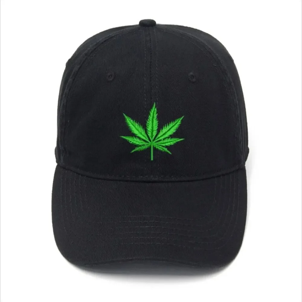 High Style: Velcro-Strapped Black Hat with Embroidered 420 Leaf